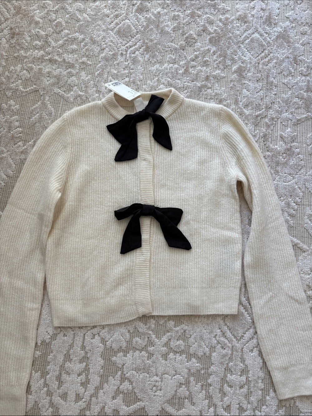 Cream Bow-Accent Sweater Cardigan